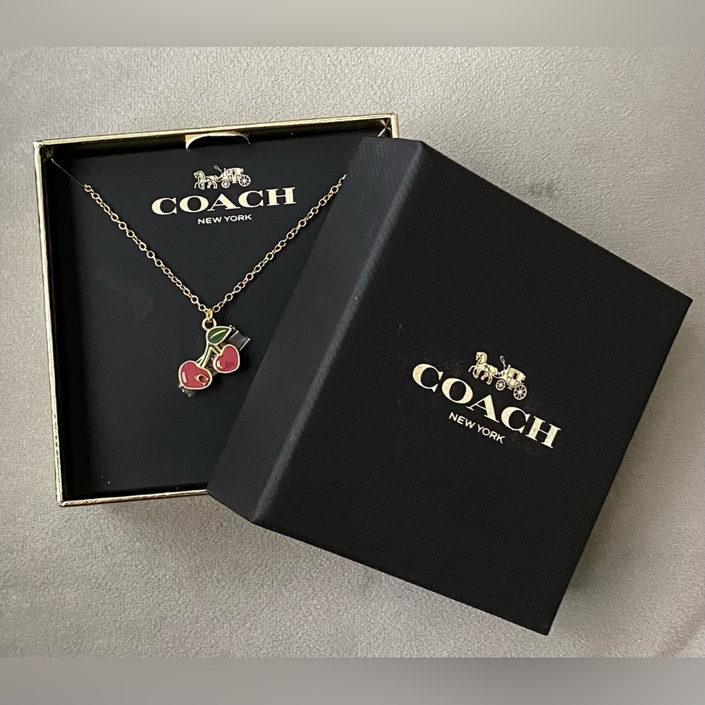 Coach Cherry Charm Necklace - Gold and Red